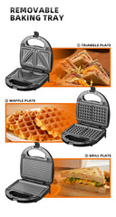 Sandwich Maker 3 in 1 HALEY® HY-1031, Placi Antiaderente, Grill si Waffle, Design Compact, Negru