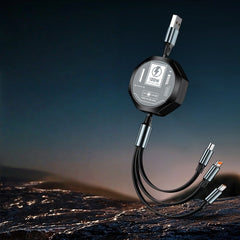 Cablu Retractabil 3in 1 pentru Telefon, Kadeny, Cablu de incarcare rapida 100W, stil Mecha, potrivit pentru Auto, Universal 1.2M, Negru