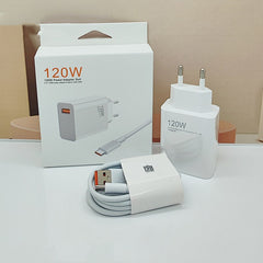 Incarcator Retea Super Charge pentru Telefon, Kadeny, 120W Standard UE, Port USB-B cu Cablu TYPE-C de 1m Inclus, Alb