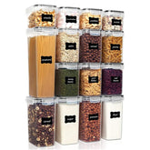 Cutii de depozitare alimente, Kadeny, Set din 15 Cutii pentru Condimente, Cereale, Cutii pentru Bucatarie, din Plastic PP, Cutii Alimentare, Diferite Dimensiuni, Transparente