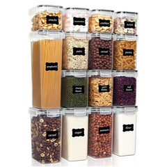 Cutii de depozitare alimente, Kadeny, Set din 15 Cutii pentru Condimente, Cereale, Cutii pentru Bucatarie, din Plastic PP, Cutii Alimentare, Diferite Dimensiuni, Transparente