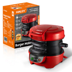 Aparat de facut Burgeri Haley, 600W – Mic Dejun Rapid, Placi Antiaderente, Incalzire Uniforma, Deschidere 180°