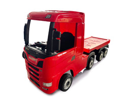 Camion electric cu remorca pentru copii oficial licentiat, KIDOO, 12V, 2 motoare 35W, telecomanda 2.4G, suspensie pe 4 roti, lumini, muzica, viteza 3-5 km/h, usi functionale