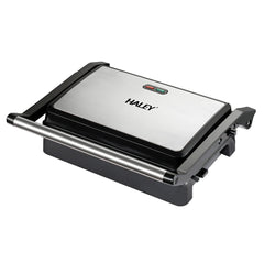 Grill Maker HALEY 2000W, Full Inox, Argintiu/Negru, Tuburi de Incalzire Curvate, Tava de Gatit Integrata