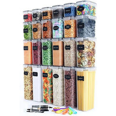 Cutii de depozitare alimente, Kadeny, Set din 24 Cutii pentru Condimente, Cereale, Cutii pentru Bucatarie, din Plastic PP, Cutii Alimentare, Diferite Dimensiuni, Transparente