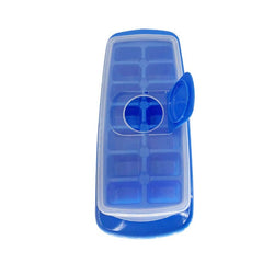 Forma pentru cuburi de gheata Kaveny, 14 cuburi, reutilizabil, plastic alimentar, cu capac, orificiu umplere, dreptunghiulara, 29.5 x 12.5 x4 cm, albastru