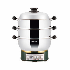 Vas Electric Multifunctional HALEY HY-501, 2100W, Inox Premium cu Abur pe Doua Nivele, Ideal pentru Gatit Sanatos Acasa sau la Hotel