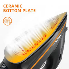 Fier de calcat cu abur HALEY® HY-2053, 2600W, Talpa ceramica, Rezervor 350ml, Functie Abur Vertical, Auto-curatare, Anti-Picurare, Negru/Portocaliu