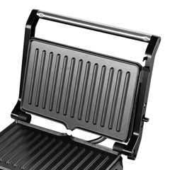 Grill Maker HALEY 2000W, Full Inox, Argintiu/Negru, Tuburi de Incalzire Curvate, Tava de Gatit Integrata