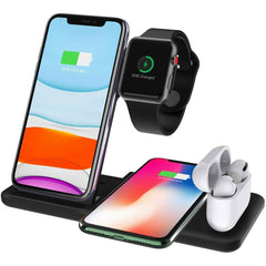 Incarcator Wireless FastCharge Kadeny 4 In 1, design pliabil, 15W, Compatibil Apple Watch, Airpods, iPhone, Android, Samsung, Huawei, Xiaomi, Oppo, Negru