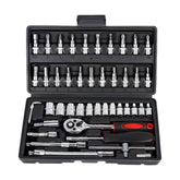 Chei tubulare Set 46 de Piese, Kadeny, Trusa Scule de Reparatii Auto, Prelungitoare Rigid si Flexibil, Articulatie Cardanica, Antrenor de Forta Glisant, Adaptoare, Maner pentru Surubelnita, 23 x 12 x 4 cm, 1.9 kg, Cutie Neagra