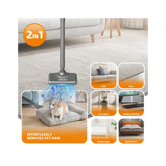 Aspirator vertical fara fir HALEY HY-1935, 120W, 1800mAh, HEPA filtrare, lumina UV, multifunctional