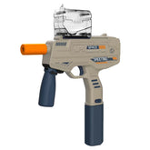 Mitraliera de jucarie electrica Kaveny cu bile de hidrogen de gel, gun bluster, tragere in rafala, varsta peste 6 ani, ochelari de protectie, 5000 de bile incluse, cablu de incarcare, 40.1 x 31.6 cm, Mp9, crem