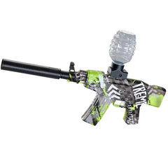 Mitraliera de jucarie electrica Kaveny cu bile de hidrogen de gel, gun bluster, tragere in rafala, varsta peste 6 ani, sageti cu ventuze de spuma, amortizor, ochelari de protectie, 5000 de bile incluse, cablu de incarcare, 28x31 cm, AK47, verde