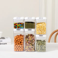 Set 6 Recipiente din Plastic, Kadeny, pentru Alimente/Obiecte, Inchidere Ermetica, 2 x 0.5l, 2 x 0.8l, 2 x 1.2l, Capac Alb, Transparent