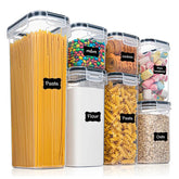 Cutii de depozitare alimente, Kadeny, Set din 7 Cutii pentru Condimente, Cereale, Cutii pentru Bucatarie, din Plastic PP, Cutii Alimentare, Diferite Dimensiuni, Transparente