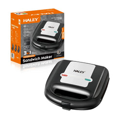 Sandwich Maker 3 in 1 HALEY® HY-1036, Placi Interchangeabile, Grill si Waffle, Putere 750W, Design Compact, Negru