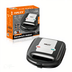 Sandwich Maker HALEY HY-1037, 750W, 6 in 1, Placi Detasabile, Indicator de Temperatura, Design Compact