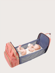 Rucsac Multifunctional 3-in-1 pentru Bebelusi cu Pat Pliabil si Saltea, Roz Deschis – Impermeabil, Spatios, 39x30x18 cm