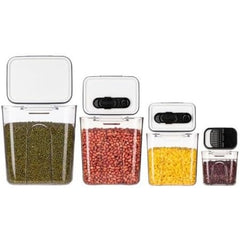 Set 4 Recipiente Depozitare Alimente, Kaveny, pentru Organizare Bucatarie, cu Inchidere Ermetica, Transparent, Plastic fara BPA, Compatibile cu Masina de Spalat Vase, Diferite Dimensiuni, 350 ml, 1300 ml, 2700 ml, 4600 ml