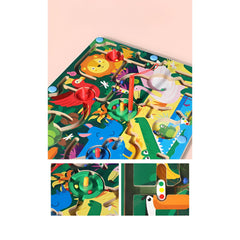 Joc Montessori de Sortare Culori, Kaveny, Creion Magnetic, Tip Labirint Ilustrat, din Lemn, Model Animale Salbatice, 39x29x1.5 cm