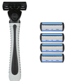 Aparat de Ras Manual, Kadeny, din Otel Inoxidabil, Suport Lama + 4 Capete de Schimb Incluse, Cutie pentru Lame, Negru