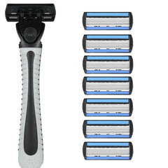 Aparat de Ras Manual, Kadeny, din Otel Inoxidabil, Suport Lama + 7 Capete de Schimb Incluse, Cutie pentru Lame, Negru