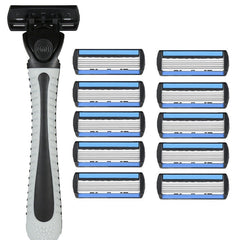 Aparat de Ras Manual, Kadeny, din Otel Inoxidabil, Suport Lama + 10 Capete de Schimb Incluse, Cutie pentru Lame, Negru