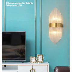 Aplica de Perete, Kadeny, pentru Interior, din Otel Inoxidabil si Sticla, LED, Auriu, 45x18 cm