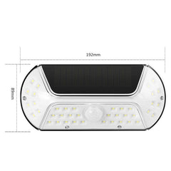 Aplica solara LED SMD pentru perete Kaveny, cu senzor de miscare, dreptunghiulara, IP44, luminozitate mare 40 LED-uri, 3.7V, 1200mah, autonomie 8 ore, 19.2 x 8.9 cm, alb rece
