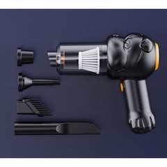 Aspirator Auto 4 in 1 Portabil fara Fir, Kaveny, 120W, Autonomie 1-3 h, 2 Viteze, Aspirare Umeda/Uscata, Functia de Sulfare/Umflare, Negru