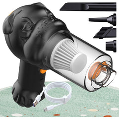 Aspirator Auto 4 in 1 Portabil fara Fir, Kaveny, 120W, Autonomie 1-3 h, 2 Viteze, Aspirare Umeda/Uscata, Functia de Sulfare/Umflare, Negru