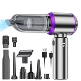 Aspirator Portabil Auto, Kadeny, pentru Casa si Masina, 3 Viteze, Incarcator Tip-C cu Incarcare Rapida, Tub Prelungitor, 2000mAh, 7 Capete de Aspirare si Suflare, 21x20x6.5 cm, Argintiu Mov