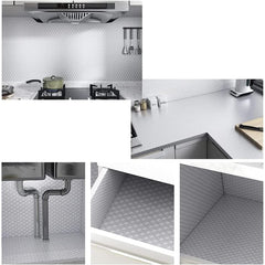 Autocolant de Bucatarie, Kaveny, Autoadeziv, Impermeabil, Rezistent la Temperaturi Ridicate, din PVC, 30 x 100 cm, Model Cub 3D, Argintiu