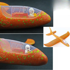 Avion Planor cu Pilot, Kaveny, Din Polistiren, Cu Lumini in Cabina Pilotului, Lungime 47 cm, Portocaliu