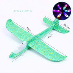 Avion planor din polistiren in punga , lungime 47 cm , Verde, cu lumini pe cap, Kaveny, Resigilat