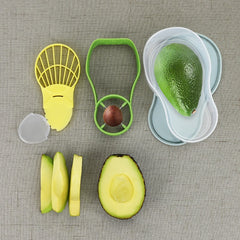 Recipient de Depozitare Avocado 5in1, Kadeny, Etans, pentru Frigider, din Plastic, Dispozitiv de Taiat, Curatat, Feliat, 15x4.5x7 cm, Gri