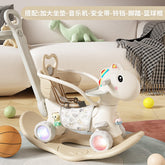Balansoar pentru Copii, Kaveny, 3in1, cu Spatar si Bara de Siguranta, Maner cu Cos de Basket, Tava de Masa, Roti Luminoase, 80 x 43 x 83 cm, din Plastic, + 3 Ani, Bej