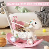 Balansoar pentru Copii, Kaveny, 3in1, cu Spatar si Bara de Siguranta, Maner cu Cos de Basket, Tava de Masa, Roti Luminoase, 80 x 43 x 83 cm, din Plastic, + 3 Ani, Roz