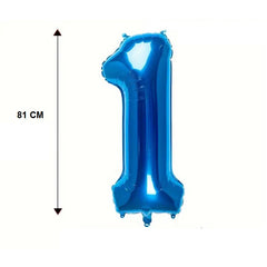 Balon din Folie Kaveny, Cifra 1, 81 cm, Pentru Aer sau Heliu, Bulk, Albastru