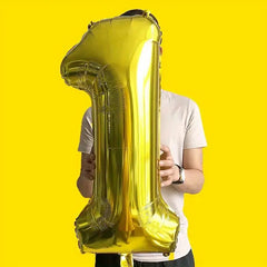 Balon din Folie Kaveny, Cifra 1, 81 cm, Pentru Aer sau Heliu, Bulk, Auriu