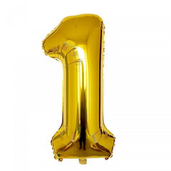 Balon din Folie Kaveny, Cifra 1, 81 cm, Pentru Aer sau Heliu, Bulk, Auriu