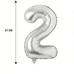 Balon din Folie Kaveny, Cifra 2, 81 cm, Pentru Aer sau Heliu, Bulk, Argintiu