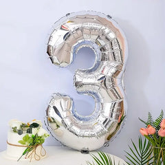Balon din Folie Kaveny, Cifra 3, 81 cm, Pentru Aer sau Heliu, Bulk, Argintiu