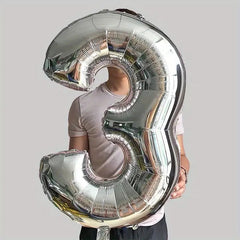 Balon din Folie Kaveny, Cifra 3, 81 cm, Pentru Aer sau Heliu, Bulk, Argintiu