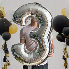 Balon din Folie Kaveny, Cifra 3, 81 cm, Pentru Aer sau Heliu, Bulk, Argintiu