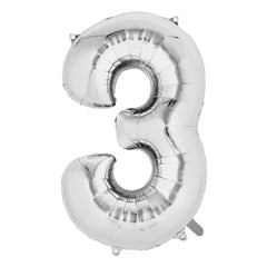 Balon din Folie Kaveny, Cifra 3, 81 cm, Pentru Aer sau Heliu, Bulk, Argintiu