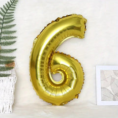 Balon din Folie Kaveny, Cifra 6, 81 cm, Pentru Aer sau Heliu, Bulk, Auriu