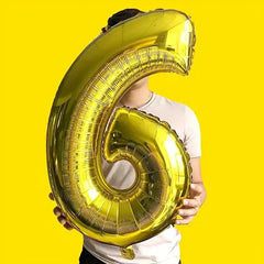 Balon din Folie Kaveny, Cifra 6, 81 cm, Pentru Aer sau Heliu, Bulk, Auriu