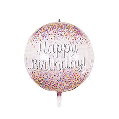 Balon din Folie Metalizata, Kaveny, Figurina Rotunda 4D, Model Happy Birthday, Tema Aniversare, 24 x 63 cm, Ambalaj Individual, Pai inclus, Umflare cu Aer sau Heliu, Maro